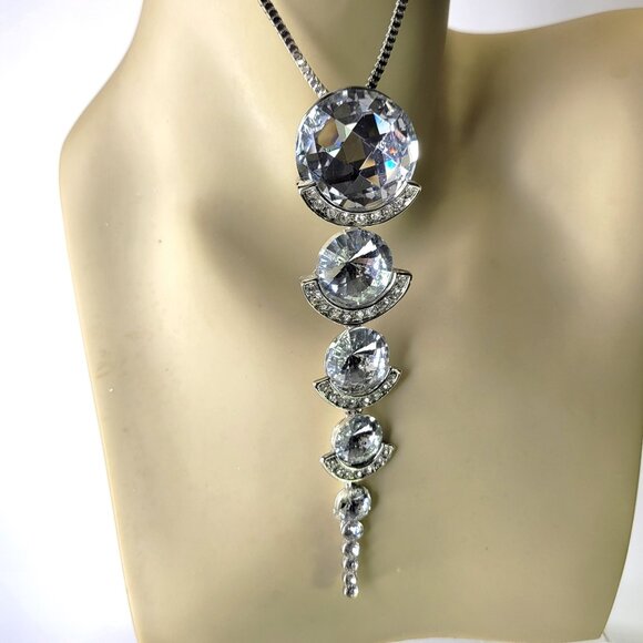 Crystal Teardrop Pendant Necklace STATEMENT Crystal Pendant Necklace - Picture 3 of 13